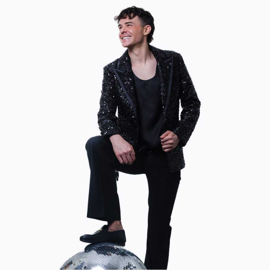 Founder Solo Shot with Disco Ball and black sequin jacket